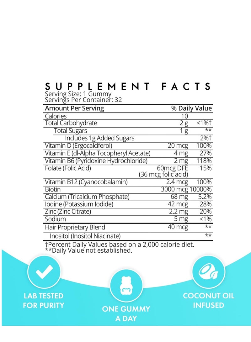 SugarBear Hair Vitamins - Biotin, Zinc, Iodine, Vitamin E, Folic Acid, Inositol - Vegan Gummies for Hair and Nails, Supplement for Women And Men - 1 Month Supply With Bonus Gift - Image 4